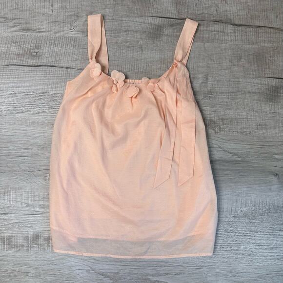 Ann Taylor Loft Peach Tank WMNS L Floral Tie Detail Scoop Lined Elastic Back Top - Picture 3 of 5